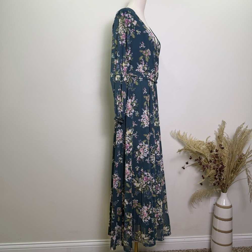 Petal and Pup Floral Faux Wrap Maxi Dress Womens Large Long Sleeve CottageCore - Picture 3 of 8
